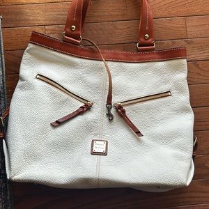 Dooney & Bourke White and Tan Leather Tote Bag